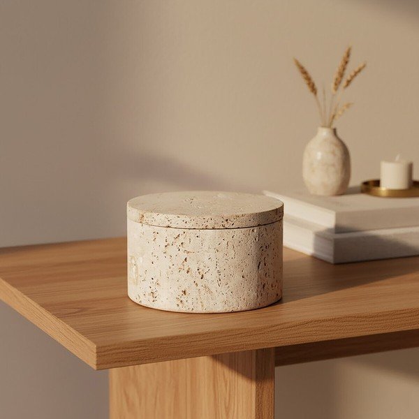 Dekorativna kamnita škatla za shranjevanje v naravni barvi ø 14x8 cm Tibor – Premier Housewares-image-3