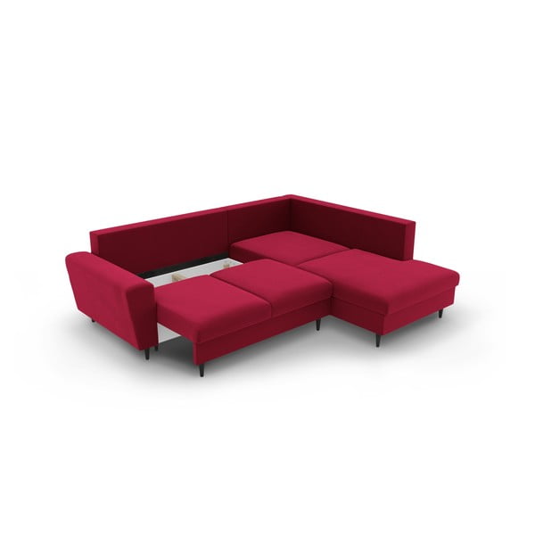 Rdeča žametna raztegljiva kotna sedežna garnitura s prostorom za shranjevanje (desni kot/v obliki črke L) Kyoto – Cosmopolitan Design-image-3