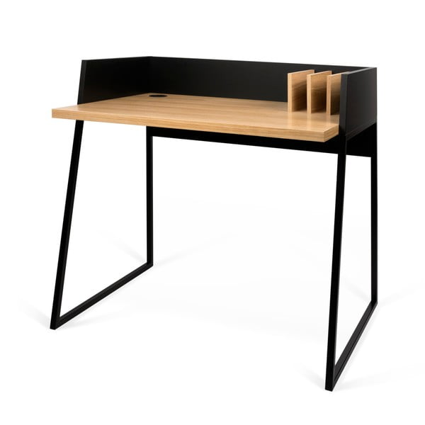 Črna delovna miza z detajli iz hrastovega lesa TemaHome Volga-image-2
