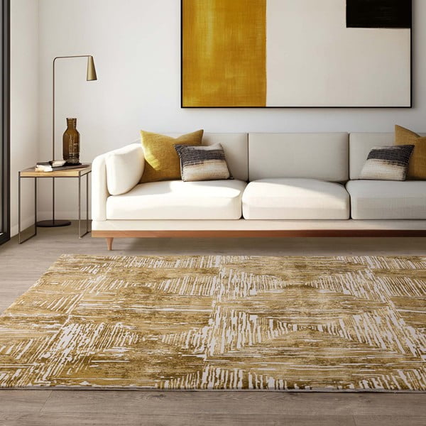 Preproga v zlati barvi 120x170 cm Kuza Lines Gold – Asiatic Carpets-image-1