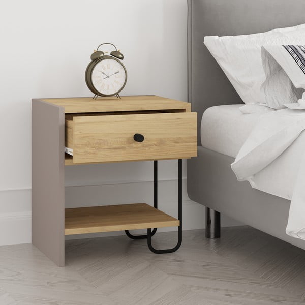 Nočna omarica v hrastovem dekorju s policami Saturne – Marckeric-image-2