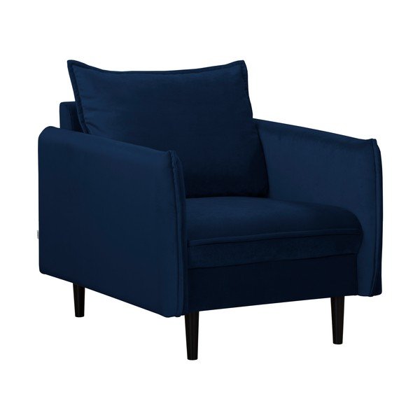 Temno moder žameten fotelj Juli – Ropez