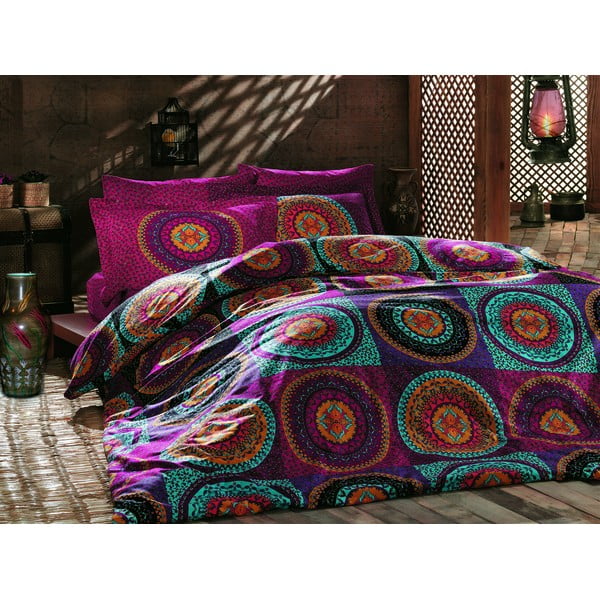 Rožnata/turkizna bombažna posteljnina za zakonsko posteljo 200x200 cm Gipsy – Mijolnir
