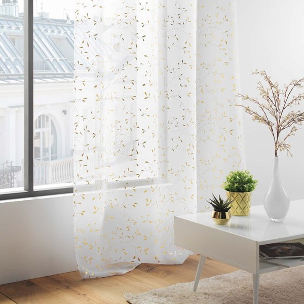 Bela/v zlati barvi prosojna zavesa iz tančice 140x280 cm Floressia – douceur d'intérieur-image-3
