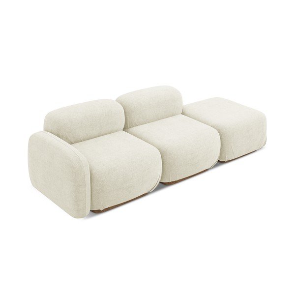 Kremno bel ležalnik iz tkanine bouclé (desni kot) Ailani – Makamii-image-3