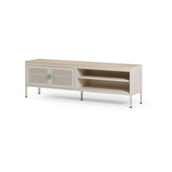 Kremno bela/v naravni barvi kovinska TV omarica 160x50x35 cm Sayla – Marckeric-image-4