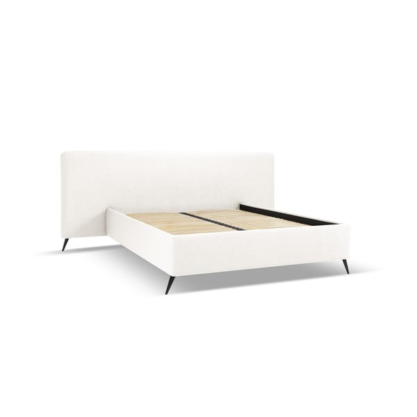 Kremno bela oblazinjena zakonska postelja s prostorom za shranjevanje in letvenim dnom 180x200 cm Walter – Milo Casa