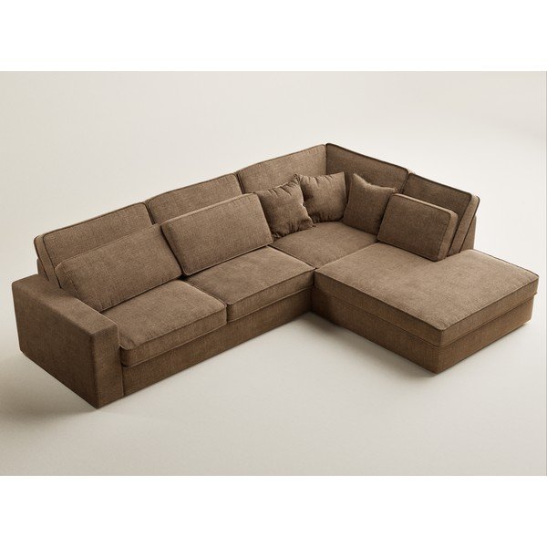 Svetlo rjava kotna sedežna garnitura iz šenilje (desni kot/v obliki črke L) Kirou – Maison de Rêve-image-3