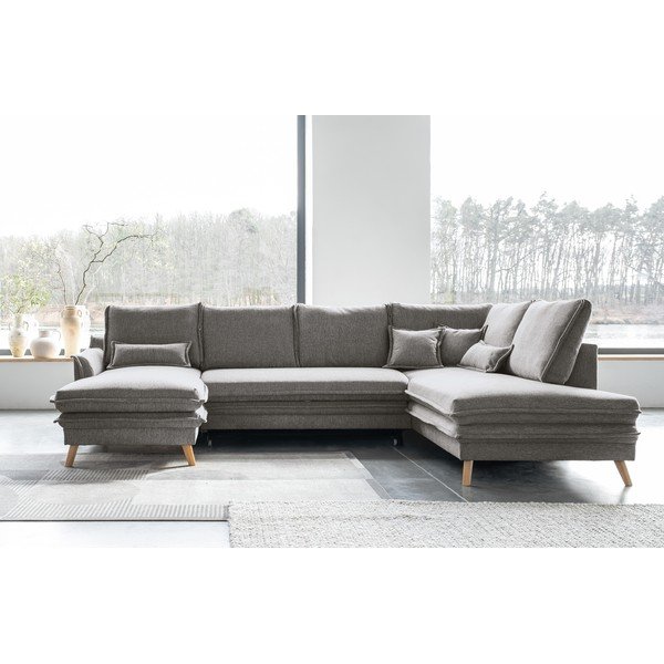 Siva raztegljiva kotna sedežna garnitura (desni kot/v obliki črke "U") Charming Charlie – Miuform-image-1