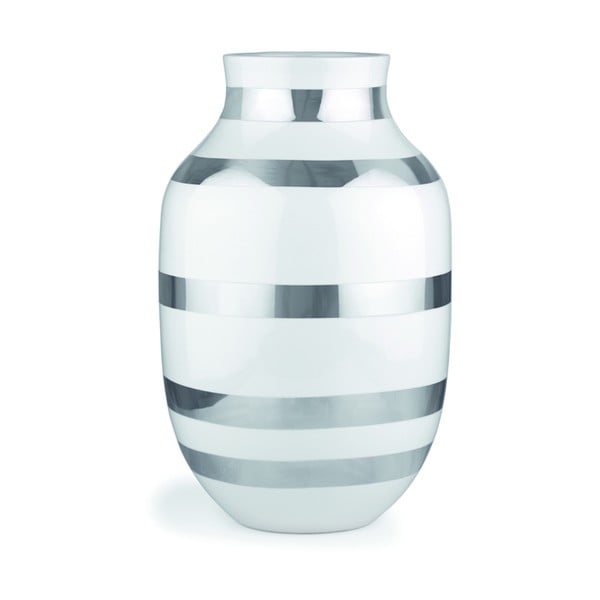 Vaza iz bele glinene posode s srebrnimi detajli Kähler Design Omaggio, višina 30,5 cm