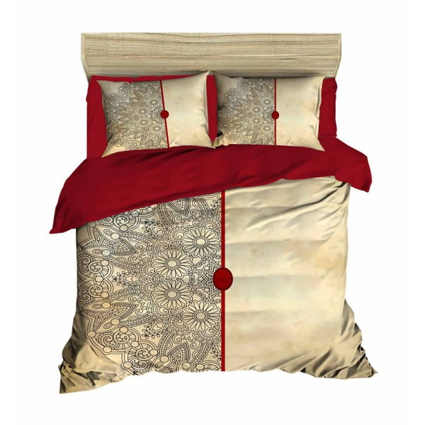 Komplet posteljnine in rjuh za zakonsko posteljo Mandala Beige Half, 200 x 220 cm
