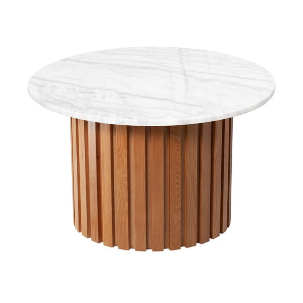 Kavna mizica iz belega marmorja s podstavkom iz hrastovega lesa RGE Moon, ⌀ 85 cm