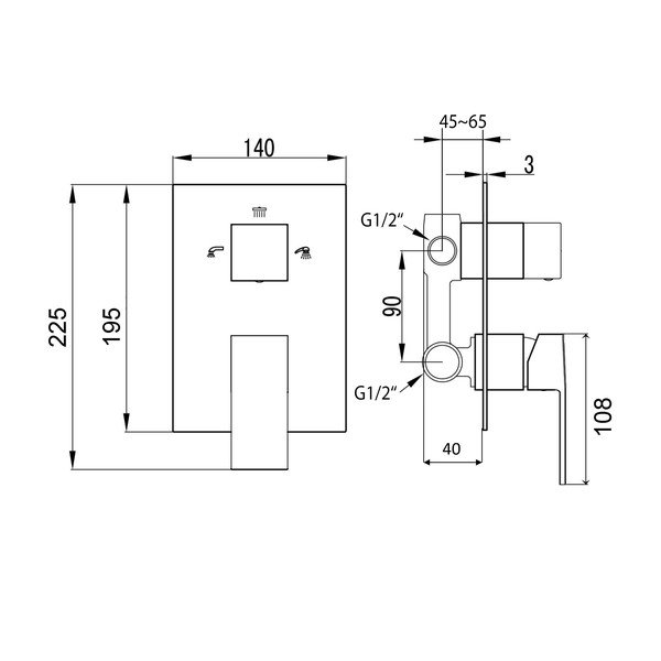 Vgrajena armatura za tuš v sijajno srebrni barvi (3 izhodi) Latus – Sapho-image-1