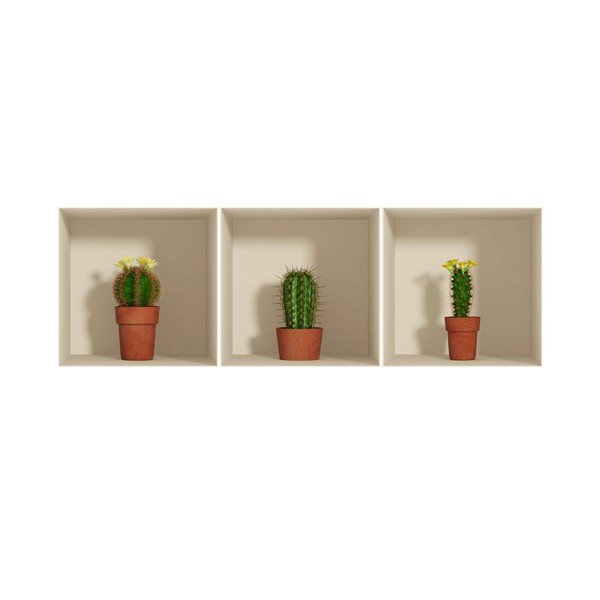 Komplet 3 nalepk s 3D učinkom Ambiance Cactus-image-3