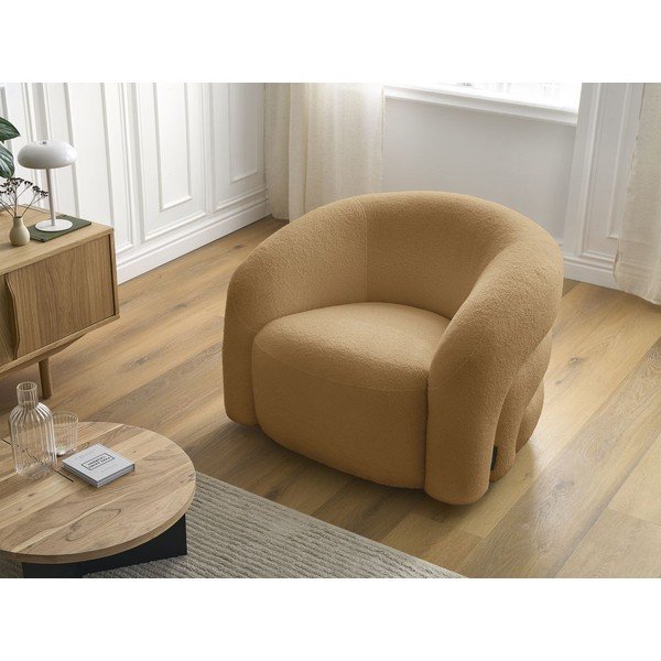 Gorčično rumen vrtljiv fotelj iz tkanine bouclé Elina – Bobochic Paris-image-1