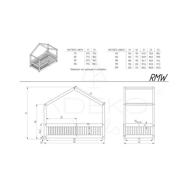 Otroška postelja iz masivnega bora v obliki hiške z dodatnim ležiščem in prostorom za shranjevanje 140x200 cm Mila RMW – Adeko-image-4
