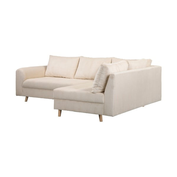 Kremno bela kotna sedežna garnitura iz rebrastega žameta (desni kot) Ariella – Ropez-image-3