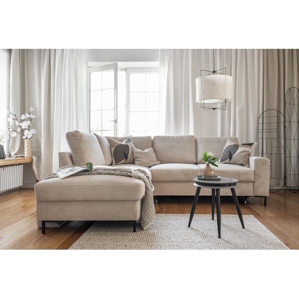 Bež raztegljiva kotna sedežna garnitura iz rebrastega žameta (levi kot) Lofty Lilly – Miuform-image-4