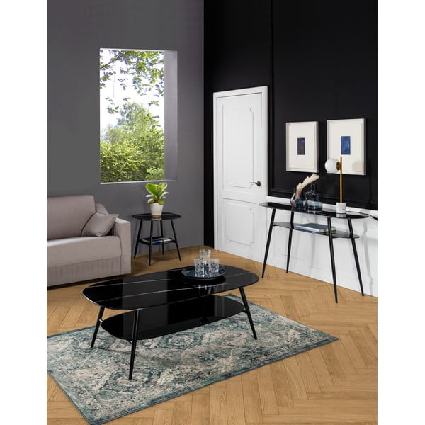 Črna konzolna miza s stekleno ploščo v mamornem dekorju Marckeric Alina-image-1