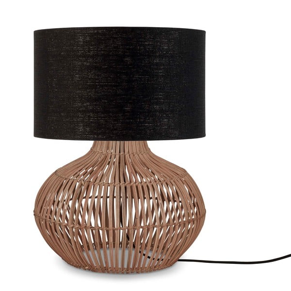 Črna/naravna namizna svetilka s tekstilnim senčnikom (višina 48 cm) Kalahari – Good&Mojo
