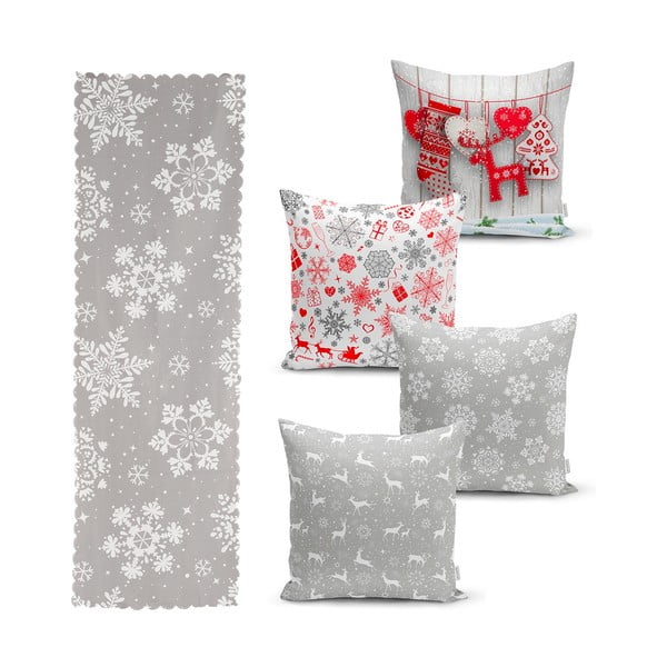 4 božične prevleke za okrasne blazine in namizni tekač Minimalist Cushion Covers Snowflakes