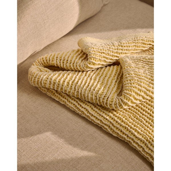 Rumena/bež bombažna pletena odeja 100x170 cm Lideba – Kave Home-image-1