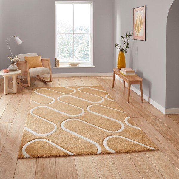 Oker rumena preproga 120x170 cm Linear Curve – Catherine Lansfield-image-2