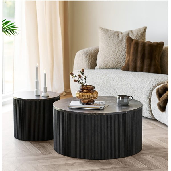 Temno rjava okrogla klubska mizica z mizno ploščo v marmornem dekorju ø 80 cm Rota – House Nordic-image-1