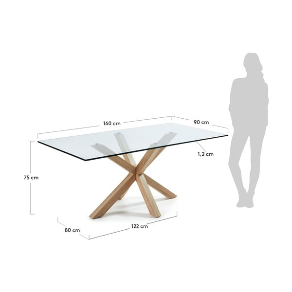 Steklena jedilna miza s podnožjem v naravni barvi Kave Home, 160 x 90 cm-image-4