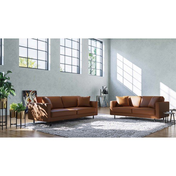 Usnjena sedežna garnitura v konjak rjavi barvi 207 cm Kobo – MESONICA-image-3