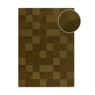 Kaki zelena ročno tkana volnena preproga 160x230 cm Checkerboard – Flair Rugs