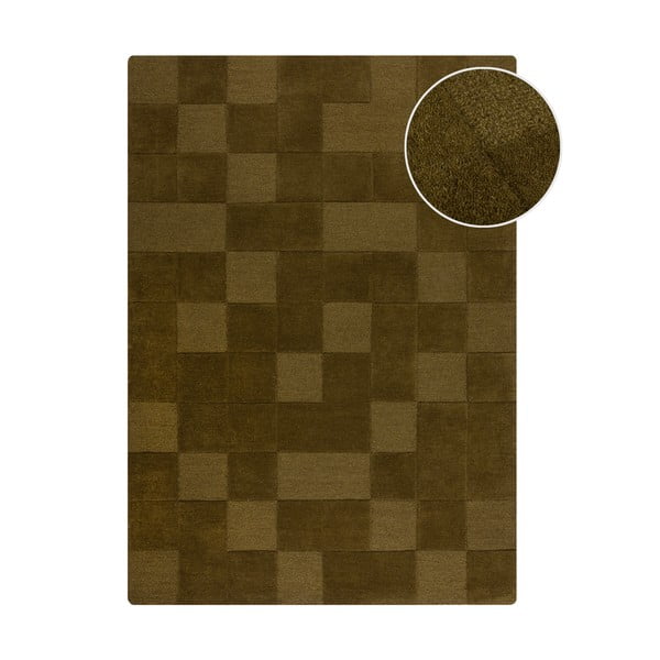 Kaki zelena ročno tkana volnena preproga 200x290 cm Checkerboard – Flair Rugs
