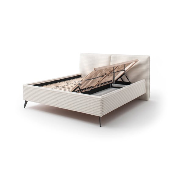 Bež oblazinjena zakonska postelja s prostorom za shranjevanje z letvenim dnom 160x200 cm Matera – Meise Möbel-image-2