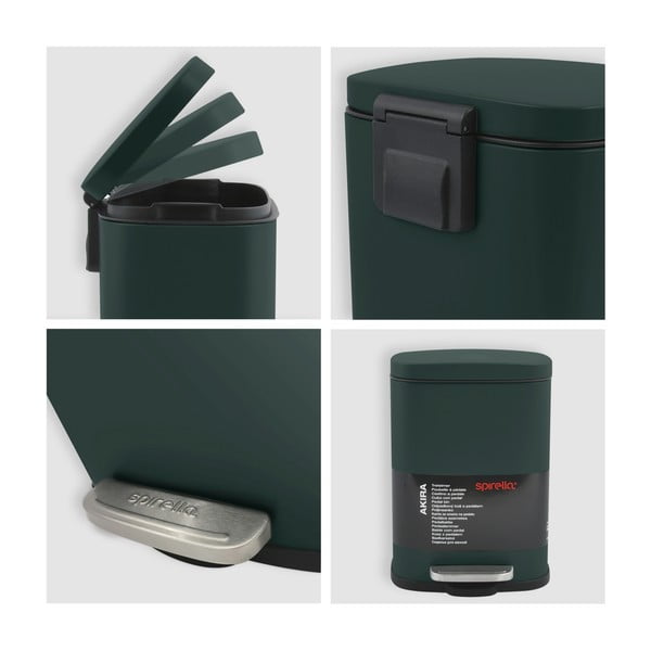 Temno zelen jeklen koš za smeti s pedalom 5 l Akira – Spirella-image-4