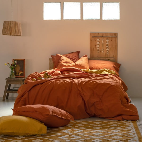 Oranžna bombažna prevleka za odejo za zakonsko posteljo 200x200 cm Basic – Happy Friday