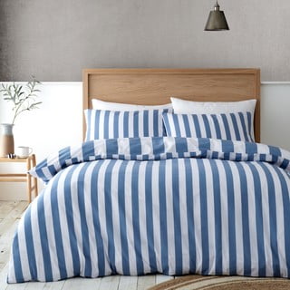 Bela/modra podaljšana posteljnina za zakonsko posteljo 230x220 cm Cove Stripe – Catherine Lansfield