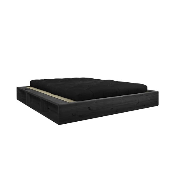 Črna zakonska postelja iz masivnega lesa s črnim futonom in tatamijem Double Latex Karup Design Ziggy, 140 x 200 cm