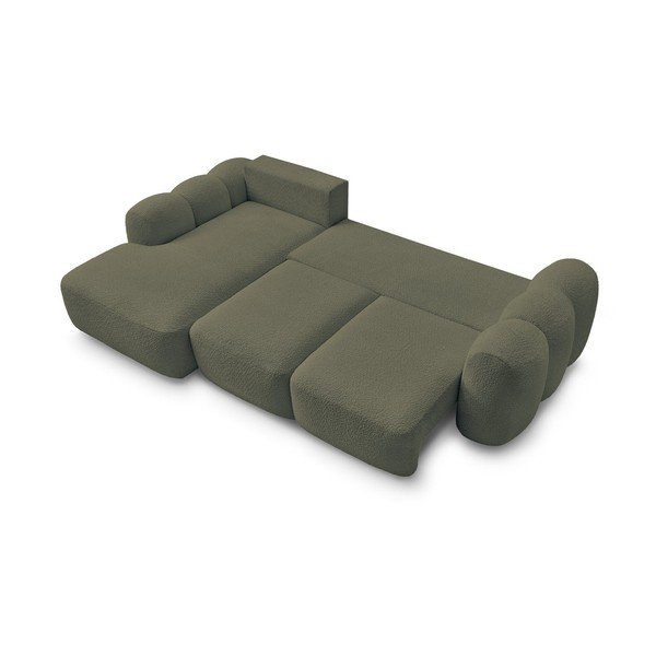 Zelena raztegljiva/s prostorom za shranjevanje kotna sedežna garnitura iz tkanine bouclé (levi kot/z ležalnikom) Montaigne – Bobochic Paris-image-3