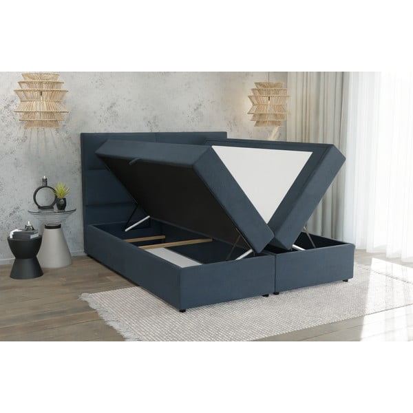 Temno modra boxspring postelja s prostorom za shranjevanje 180x200 cm Lola – Ropez-image-3