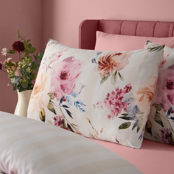 Kremno bela enojna posteljnina 135x200 cm Floral Stripe – Catherine Lansfield-image-4