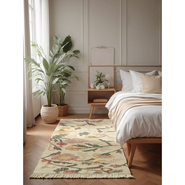 Kremno bel ročno tkan tekač iz jute 80x200 cm Roya Violette – Elle Decoration-image-1