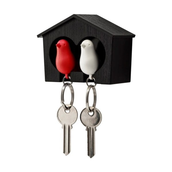 Rjav obesek za ključe z belim in rdečim obeskom za ključe Qualy Duo Sparrow