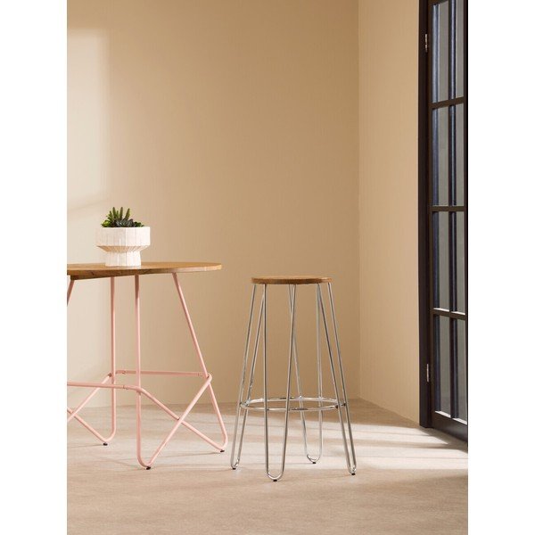 Barsko stol iz masivnega bresta v srebrni barvi/v naravni barvi (višina sedeža 75 cm) District – Premier Housewares-image-1