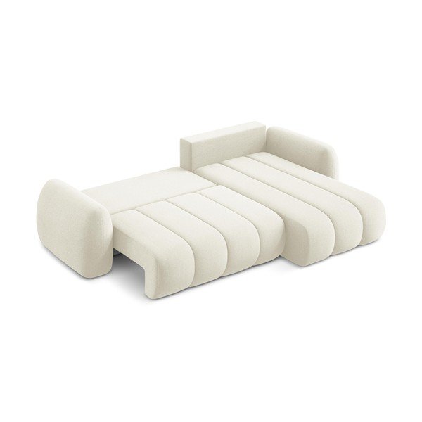 Bež raztegljiva kotna sedežna garnitura iz tkanine bouclé s prostorom za shranjevanje (desni kot/z ležalnikom) Pele – Makamii-image-4