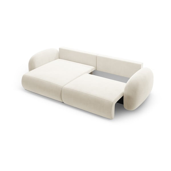 Kremno bela žametna raztegljiva/s prostorom za shranjevanje kotna sedežna garnitura Tonale – Cosmopolitan Design-image-3