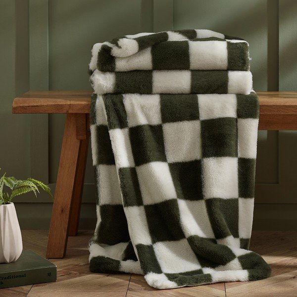 Bela/zelena odeja 130x170 cm Cosy Soft Checkerboard – Catherine Lansfield-image-2