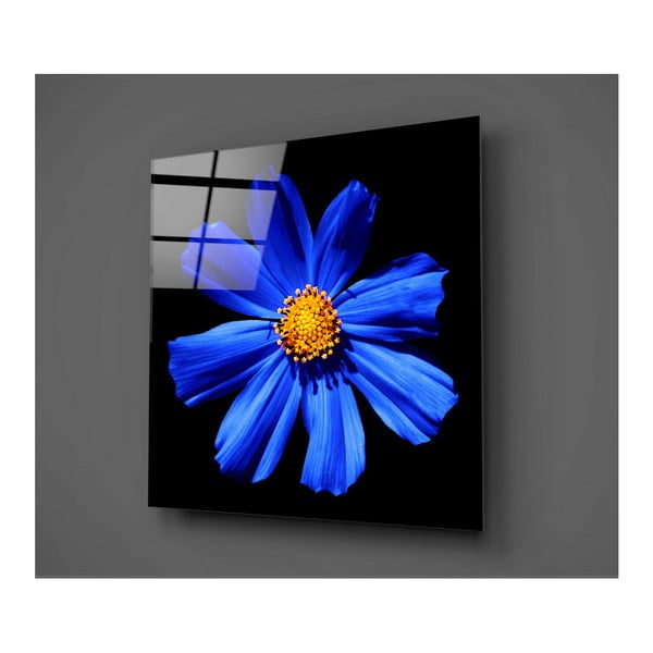 Črno-modra steklena slika Insigne Flowerina, 30 x 30 cm