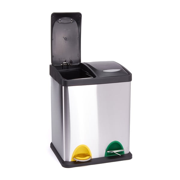 Jeklen koš za smeti za ločevanje odpadkov v mat srebrni barvi s pedalom 2x8 l Tri Selectif – MSV-image-2