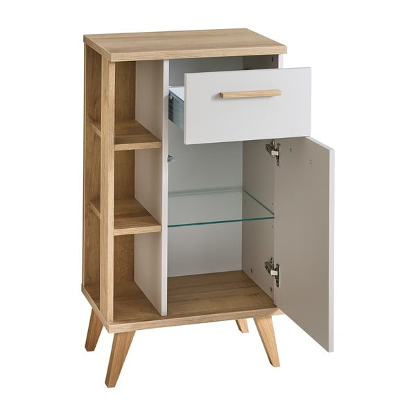 Kremno bela/naravna nizka kopalniška omarica v hrastovem dekorju 50,5x89,5 cm Quickset 966 – Pelipal-image-2