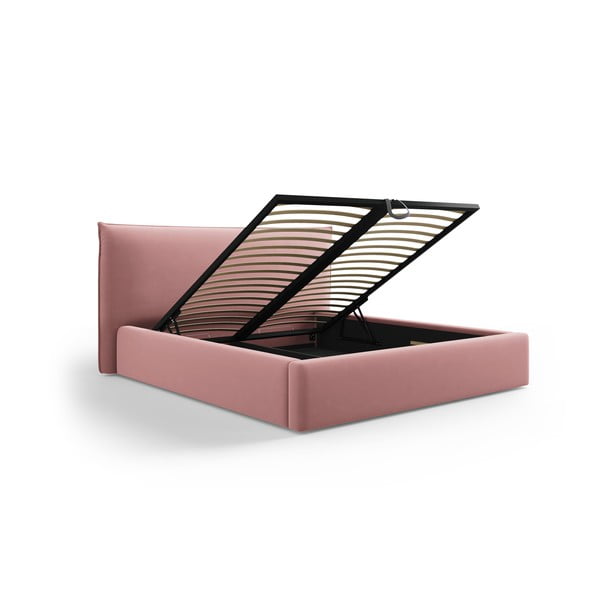Rožnata oblazinjena zakonska postelja s prostorom za shranjevanje in letvenim dnom 160x200 cm Elio – Milo Casa-image-2